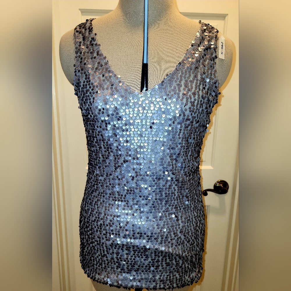 Charlotte Russe Shimmering Silver Sequin Tank Top